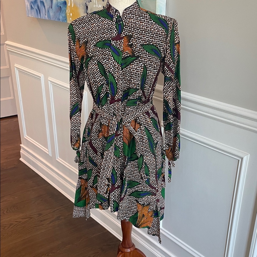 Besita Cotton Green and Brown Big Floral Patterned Women's Dress